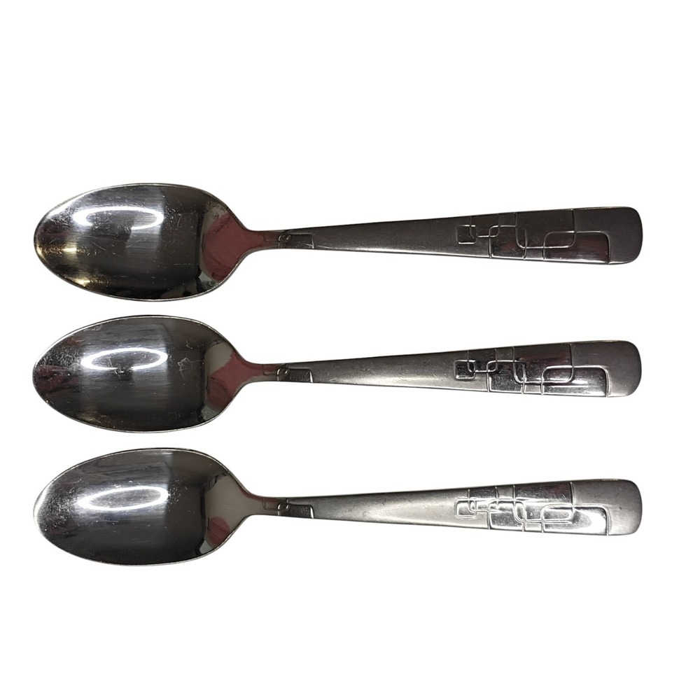 3 Soup Spoons Oneida Quadratic‎ Stainless Flatware 7" Geometric Modern 90-194